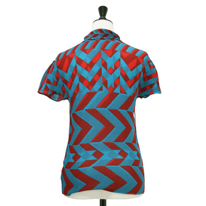 総柄 タートルネック カットソー / プルオーバー 半袖 コンパクト ストレッチ