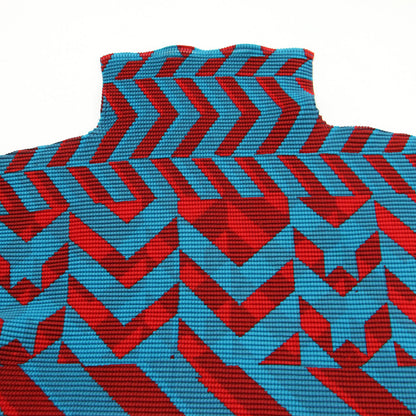 総柄 タートルネック カットソー / プルオーバー 半袖 コンパクト ストレッチ