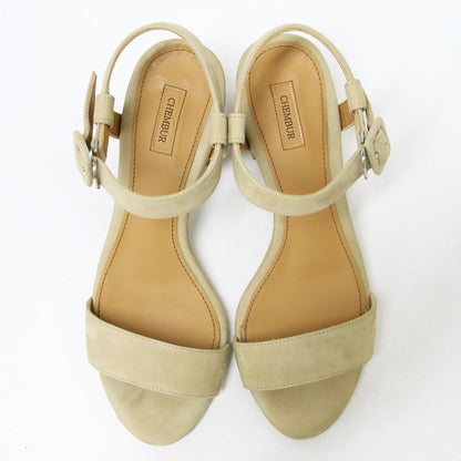 スウェード ストラップ ローヒール サンダル / チャンキーヒール ベルト 牛革