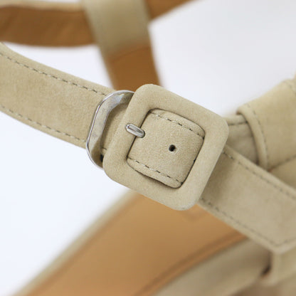 スウェード ストラップ ローヒール サンダル / チャンキーヒール ベルト 牛革