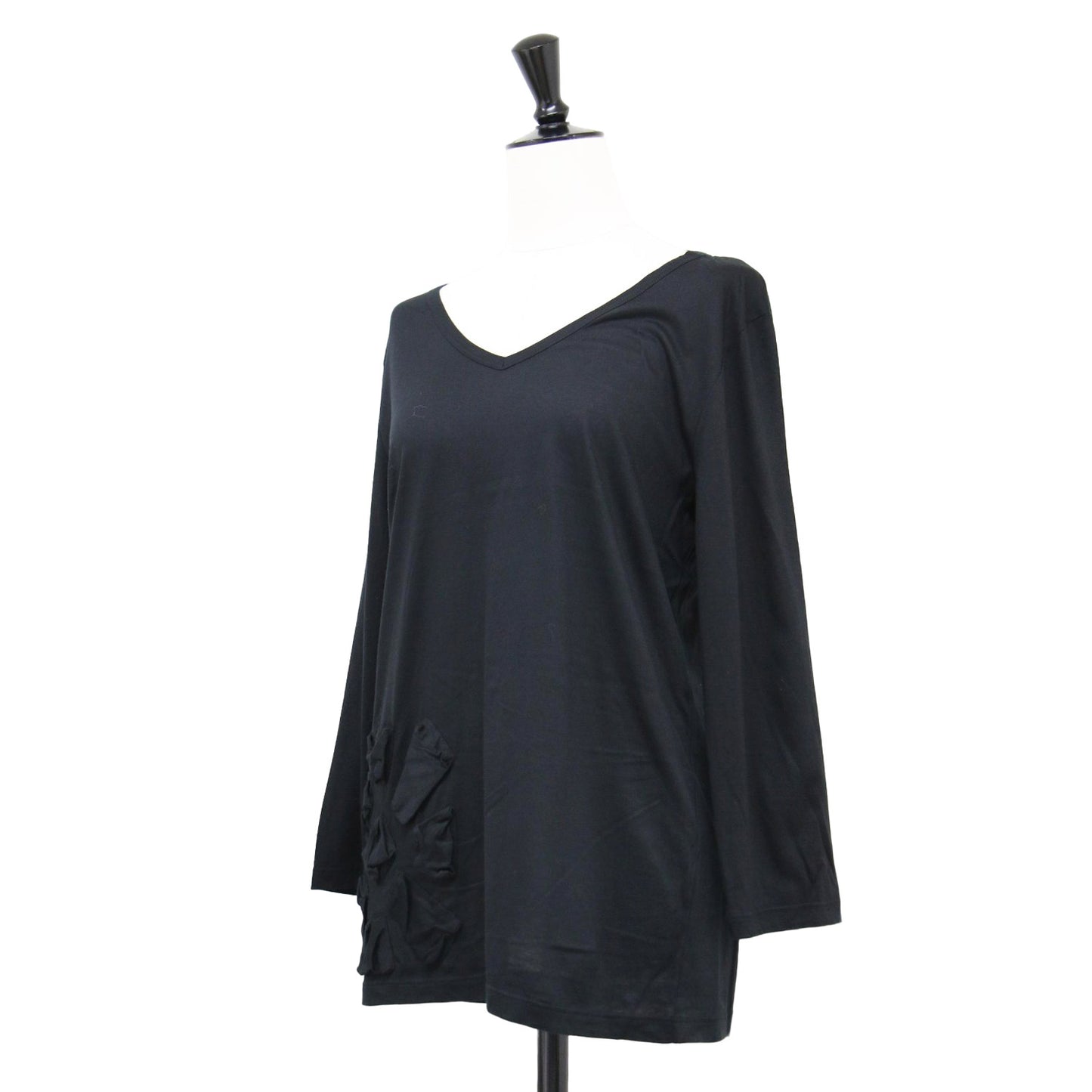 ロングスリーブ フラワー Tシャツ / カットソー Vネック ストレッチ フラワー モチーフ