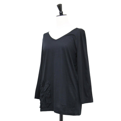 ロングスリーブ フラワー Tシャツ / カットソー Vネック ストレッチ フラワー モチーフ