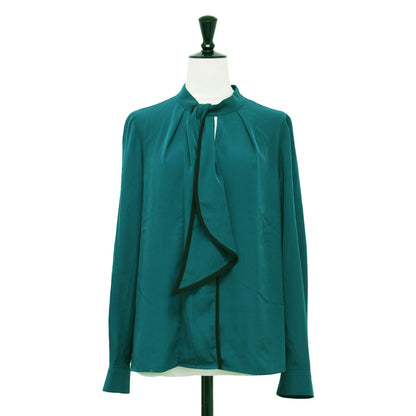 24秋冬 バイカラー ボウタイブラウス / プルオーバー 長袖 リボン フレア タック サテン