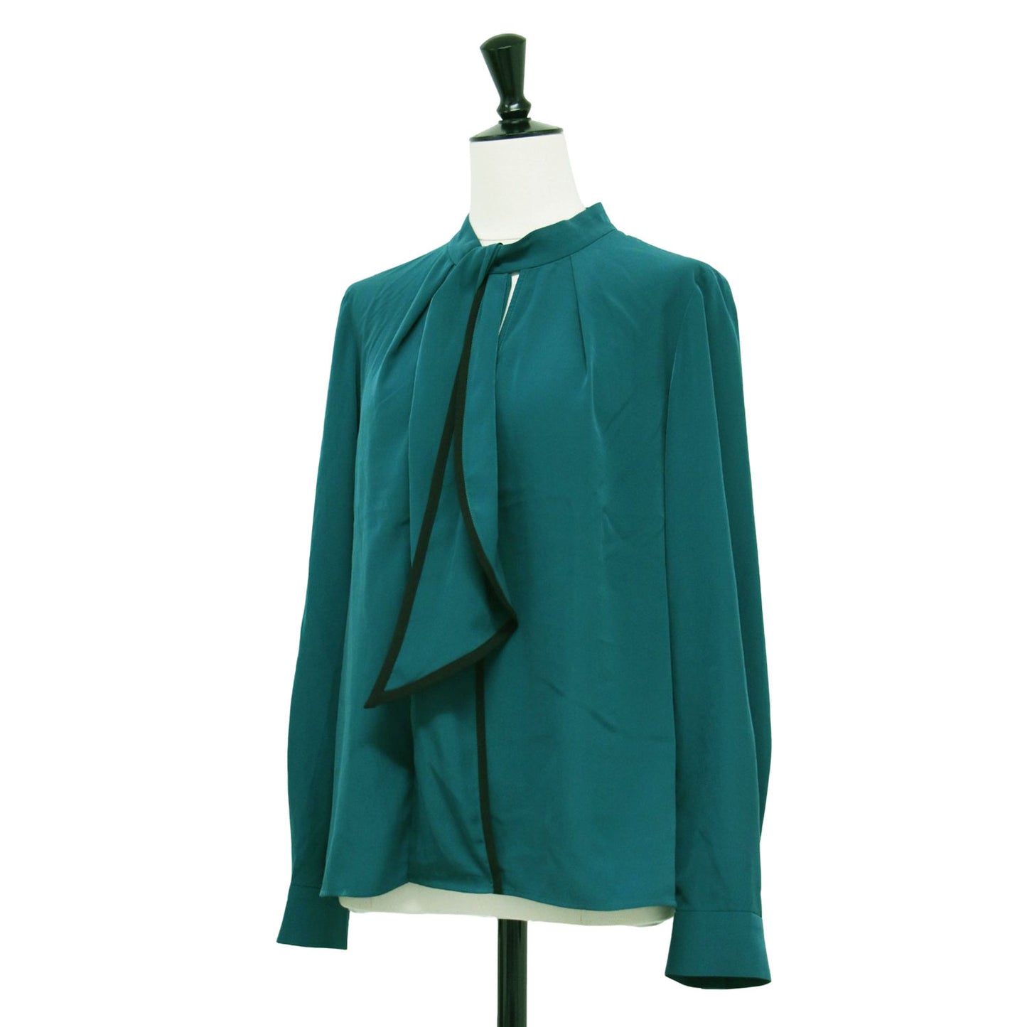 24秋冬 バイカラー ボウタイブラウス / プルオーバー 長袖 リボン フレア タック サテン