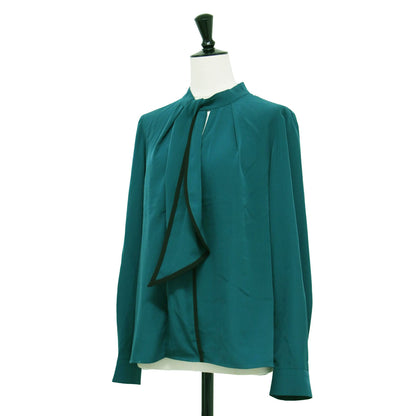 24秋冬 バイカラー ボウタイブラウス / プルオーバー 長袖 リボン フレア タック サテン