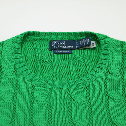 コットン クルーネック ケーブルニット / セーター 長袖 コンパクト ロゴ 刺繍
