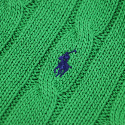 コットン クルーネック ケーブルニット / セーター 長袖 コンパクト ロゴ 刺繍