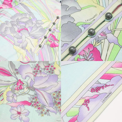 フラワープリント 半袖 カットソー / Tシャツ クルーネック Aライン メタルボタン 総柄 コットン