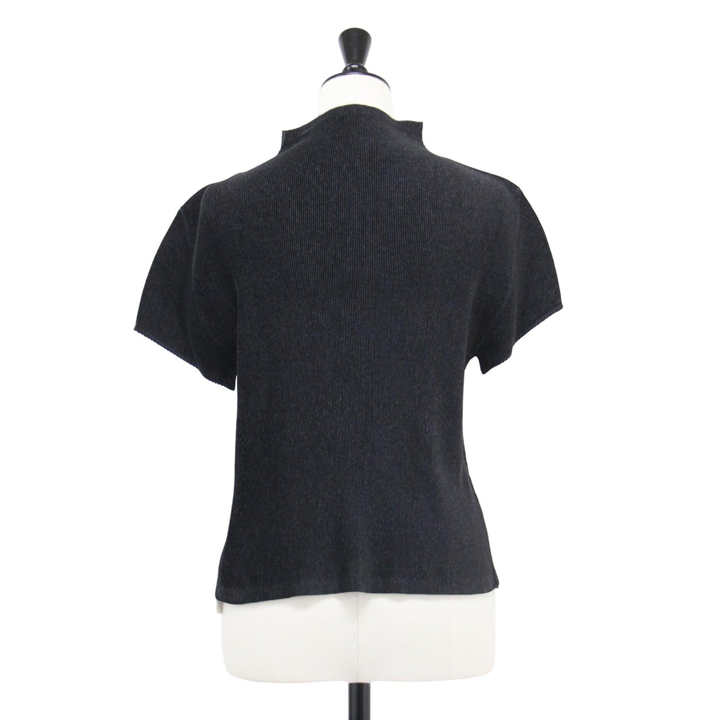 ハイネック プリーツ カットソー / プルオーバー 半袖 ボトルネック コンパクト