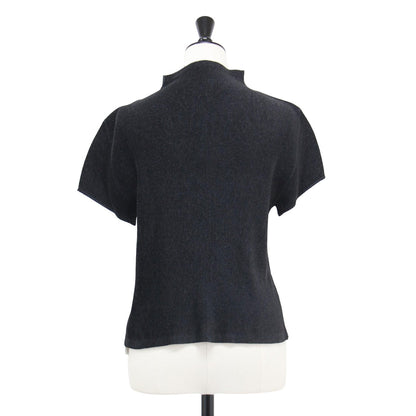 ハイネック プリーツ カットソー / プルオーバー 半袖 ボトルネック コンパクト