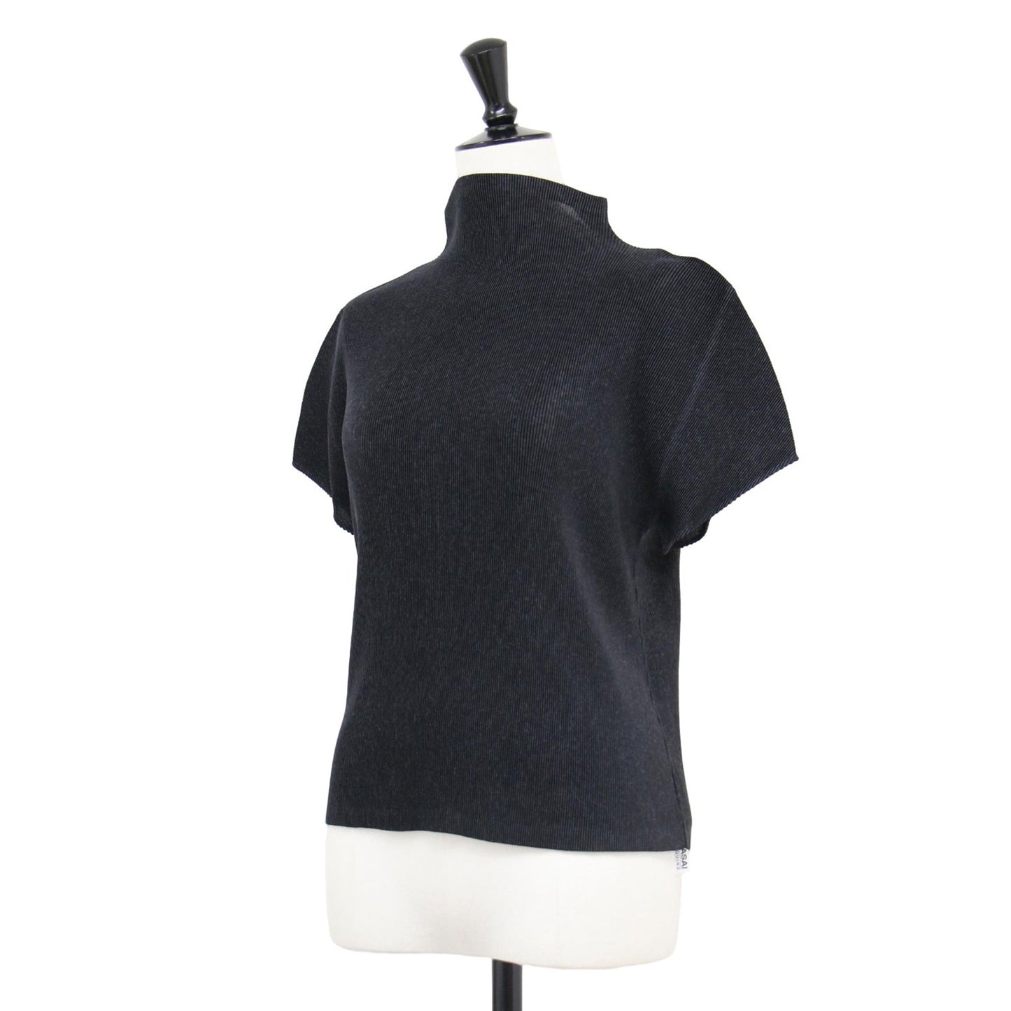 ハイネック プリーツ カットソー / プルオーバー 半袖 ボトルネック コンパクト