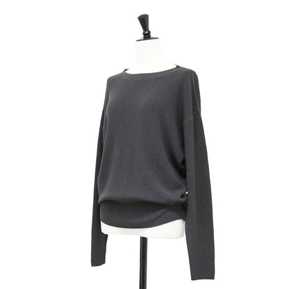 25春夏 ボートネック リブ ニット / プルオーバー 長袖 ドロップショルダー ワイド ストレッチ
