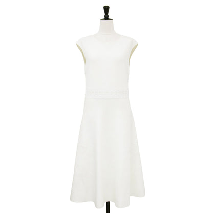 レース ノースリーブ ニット ワンピース / ドレス クルーネック ミモレ丈 Aライン フレア