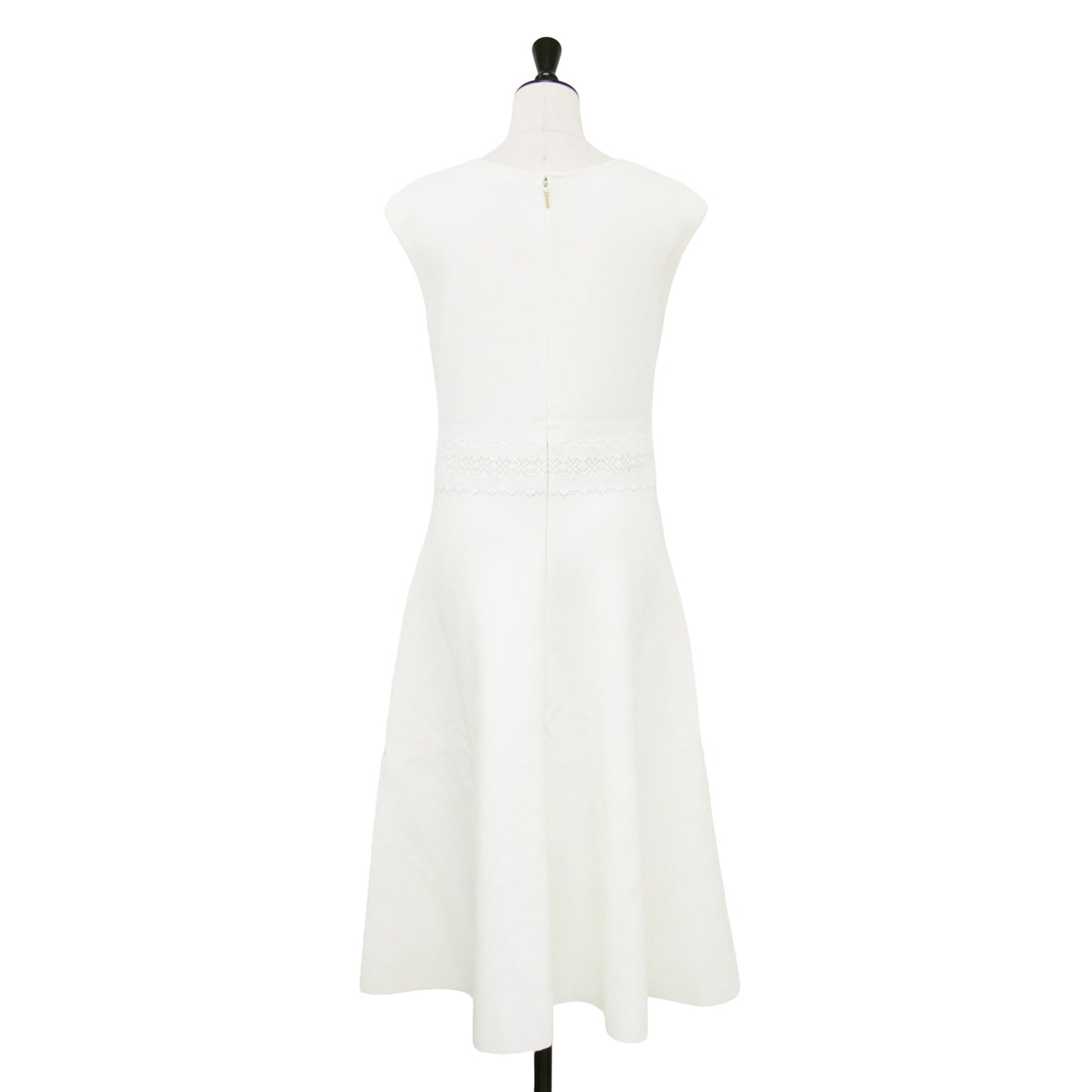 レース ノースリーブ ニット ワンピース / ドレス クルーネック ミモレ丈 Aライン フレア