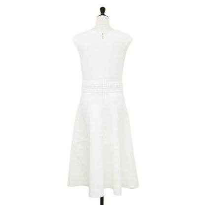 レース ノースリーブ ニット ワンピース / ドレス クルーネック ミモレ丈 Aライン フレア