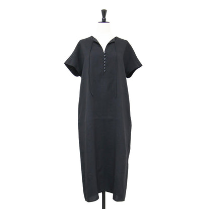 EM フロントボタン ショートスリーブ ワンピース / フレンチスリーブ ロング丈 リボン スリット