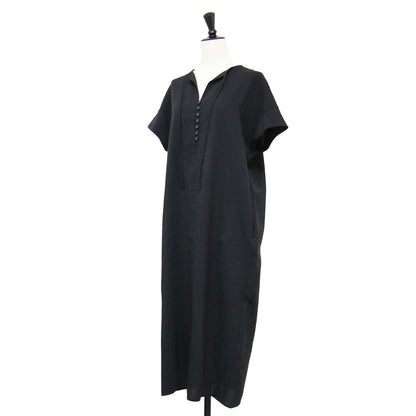 EM フロントボタン ショートスリーブ ワンピース / フレンチスリーブ ロング丈 リボン スリット