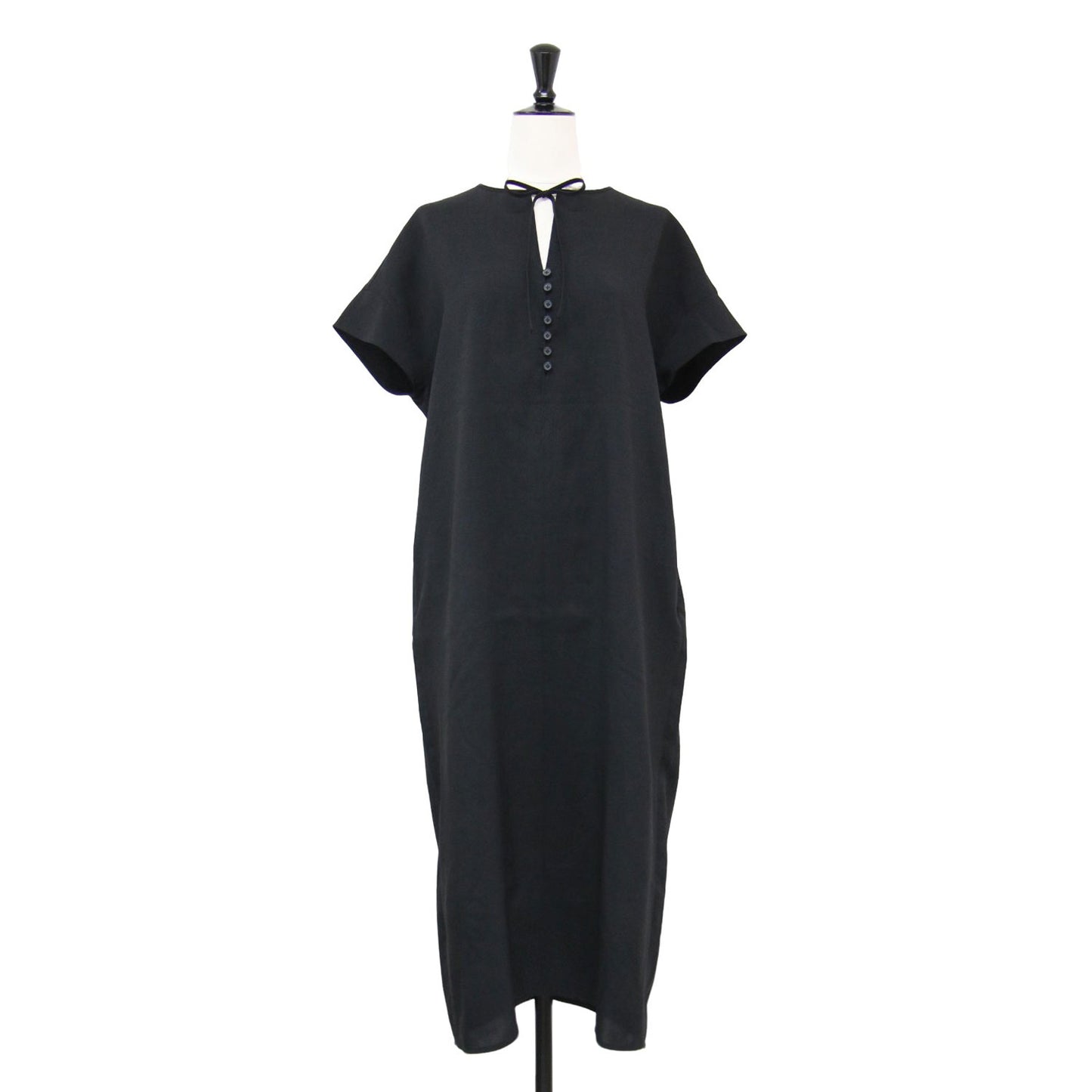 EM フロントボタン ショートスリーブ ワンピース / フレンチスリーブ ロング丈 リボン スリット