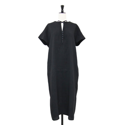 EM フロントボタン ショートスリーブ ワンピース / フレンチスリーブ ロング丈 リボン スリット