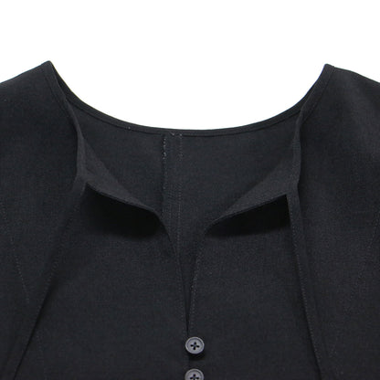 EM フロントボタン ショートスリーブ ワンピース / フレンチスリーブ ロング丈 リボン スリット