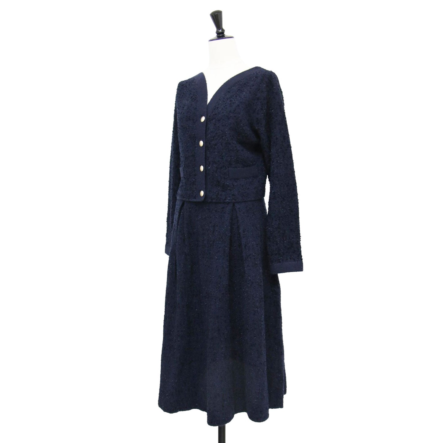 23秋冬 ツイード ニット ボレロ フレアスカート / カーディガン ショート丈 ミディ丈 Vネック タック ウエストゴム