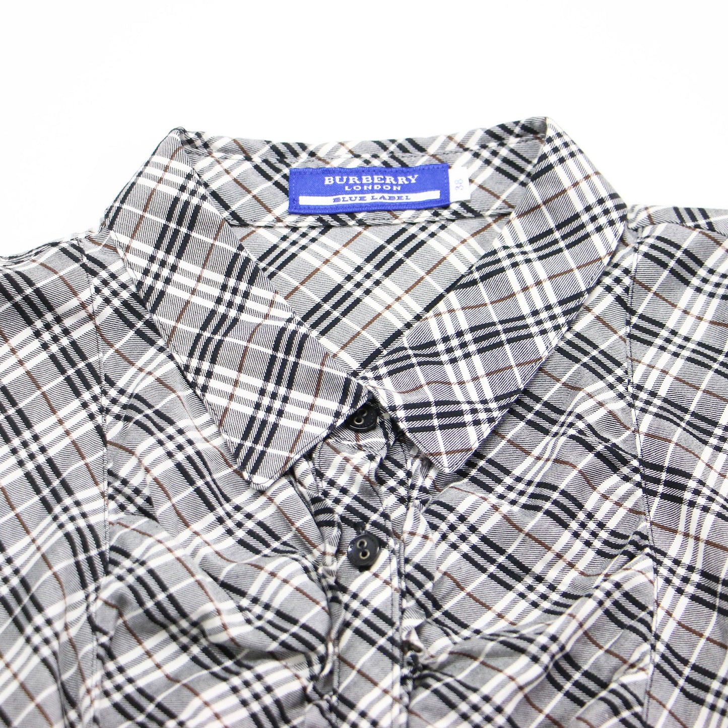 チェック フリル ギャザー シャツ / ブラウス 半袖 パフスリーブ コットン