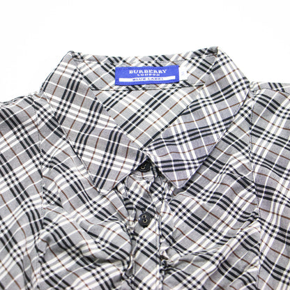 チェック フリル ギャザー シャツ / ブラウス 半袖 パフスリーブ コットン