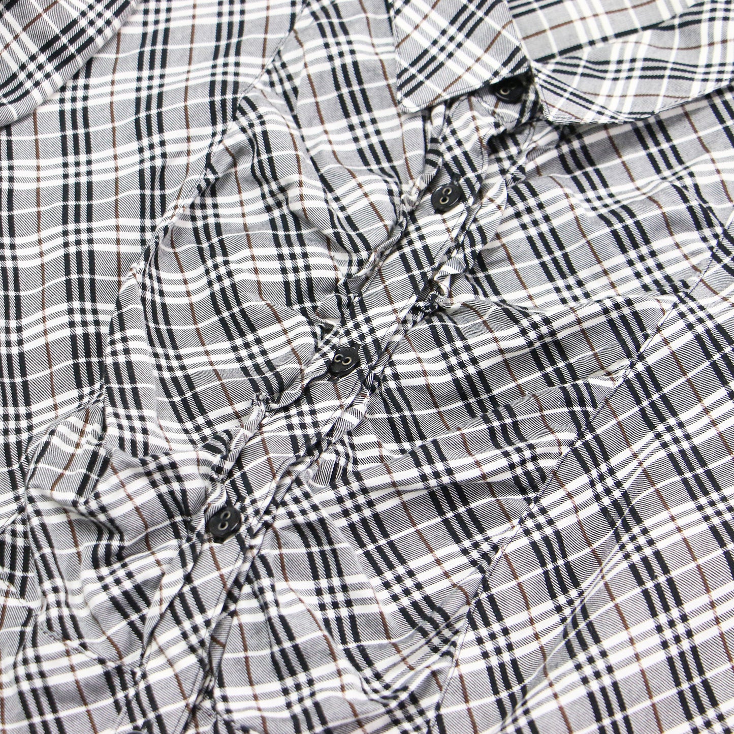 チェック フリル ギャザー シャツ / ブラウス 半袖 パフスリーブ コットン