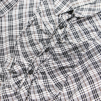 チェック フリル ギャザー シャツ / ブラウス 半袖 パフスリーブ コットン