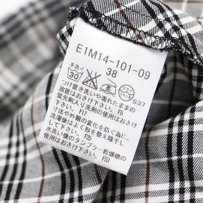 チェック フリル ギャザー シャツ / ブラウス 半袖 パフスリーブ コットン