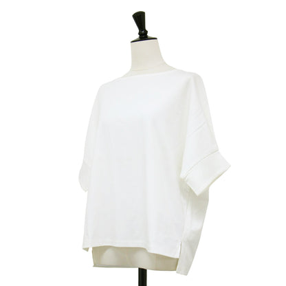 コットン ワイド プルオーバー カットソー / Tシャツ 半袖 5分袖 タックスリーブ サイドスリット コットン