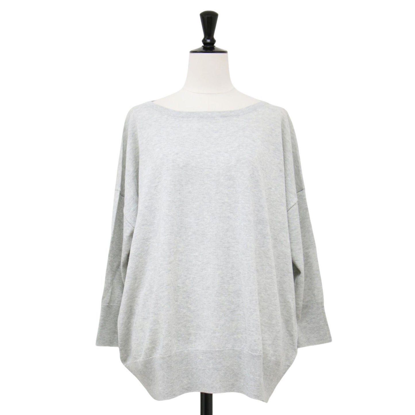 コットン ワイド クルーネック ニット / プルオーバー 7分袖 リブ