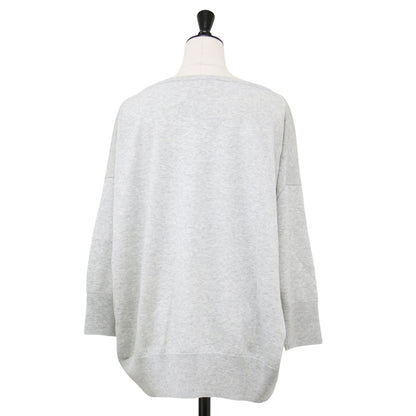 コットン ワイド クルーネック ニット / プルオーバー 7分袖 リブ