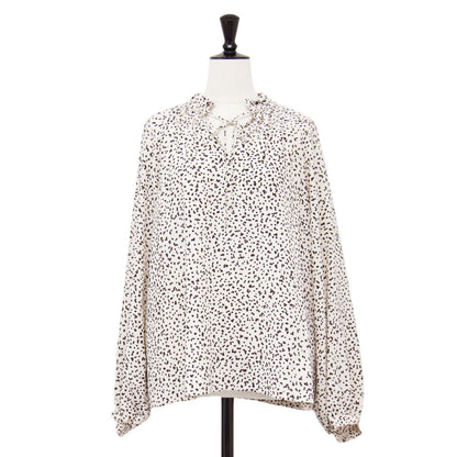 20春夏 ダルメシアン ブラウス / シャツ ボリュームスリーブ ハイネック ギャザー Aライン フレア リボン 総柄