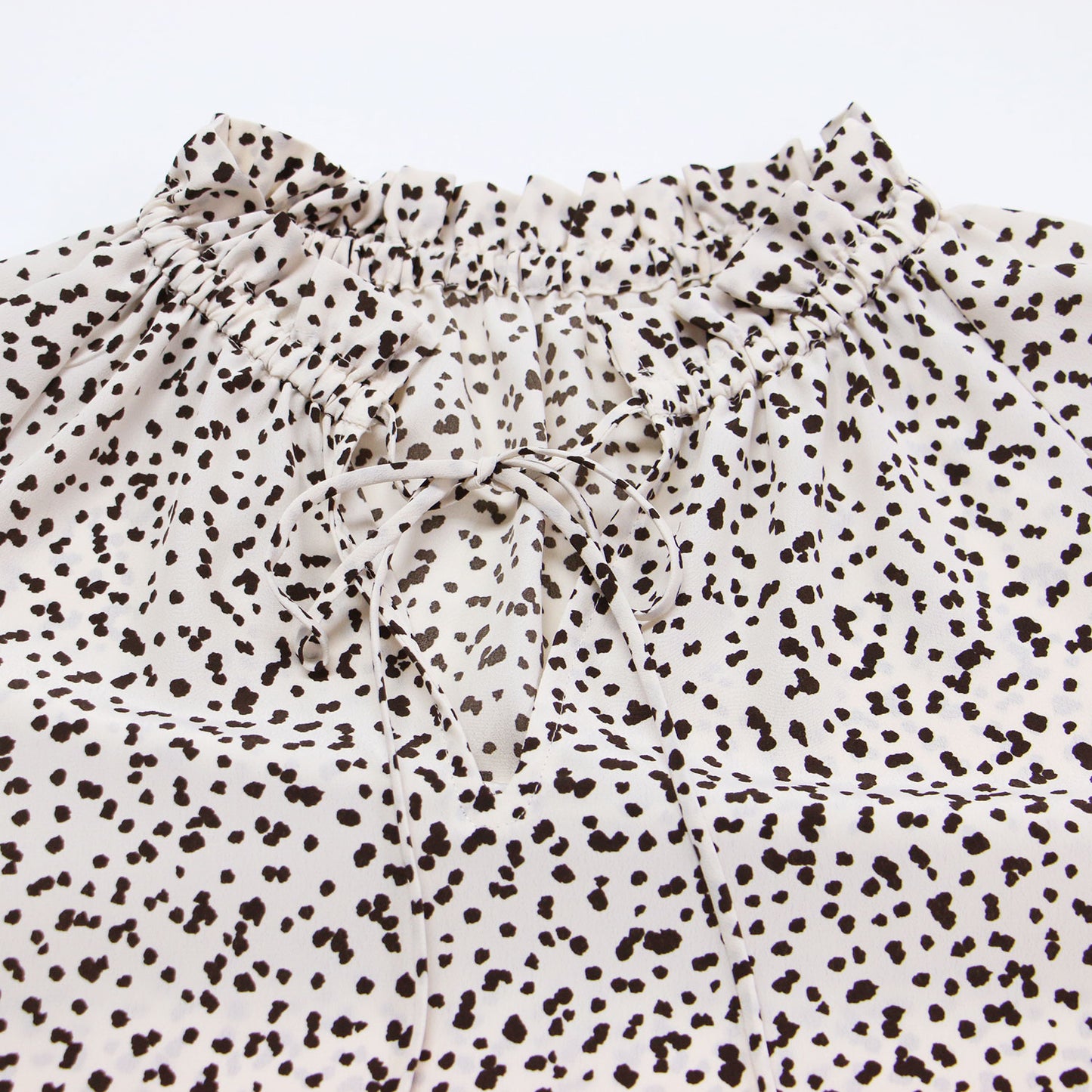 20春夏 ダルメシアン ブラウス / シャツ ボリュームスリーブ ハイネック ギャザー Aライン フレア リボン 総柄