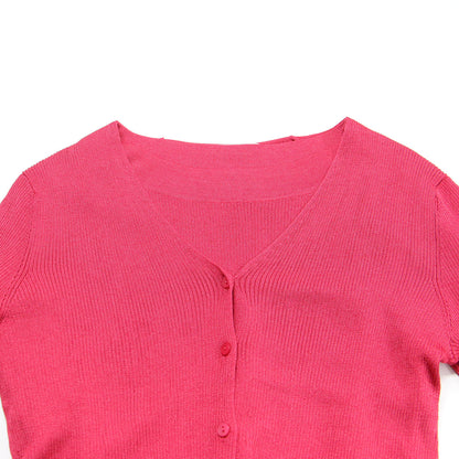 Vネックライン カーディガン ハーフスリーブ ニット / アンサンブル セット ストレッチ