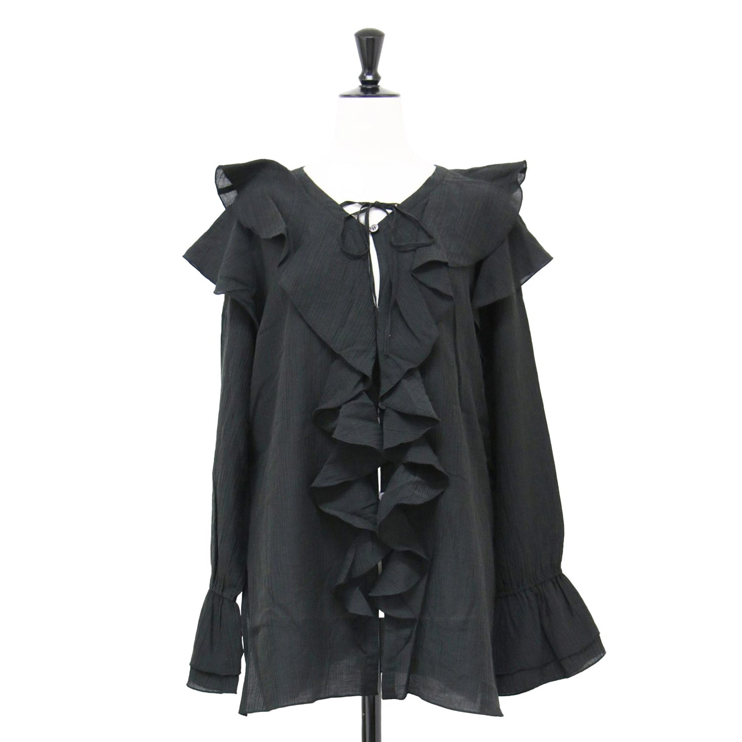 25春夏 ラッフル デザイン ブラウス / 長袖 フリル フレアスリーブ シアー サイドスリット