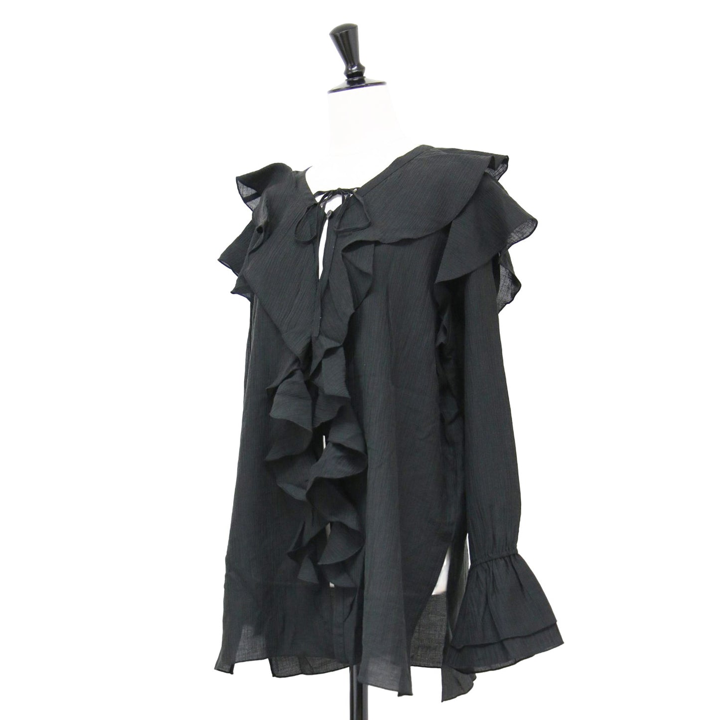 25春夏 ラッフル デザイン ブラウス / 長袖 フリル フレアスリーブ シアー サイドスリット