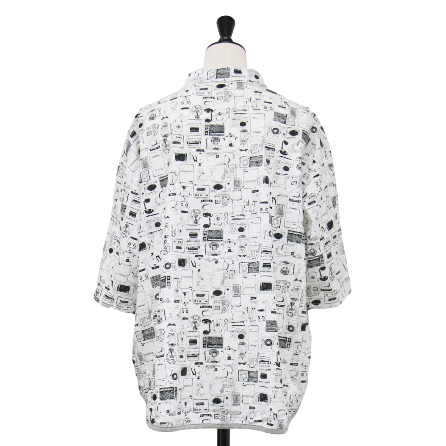 総柄 ハーフスリーブ シャツ / ブラウス 7分袖 ワイド 家電柄 コットン