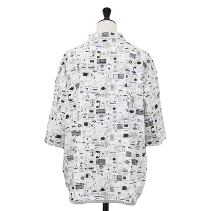 総柄 ハーフスリーブ シャツ / ブラウス 7分袖 ワイド 家電柄 コットン