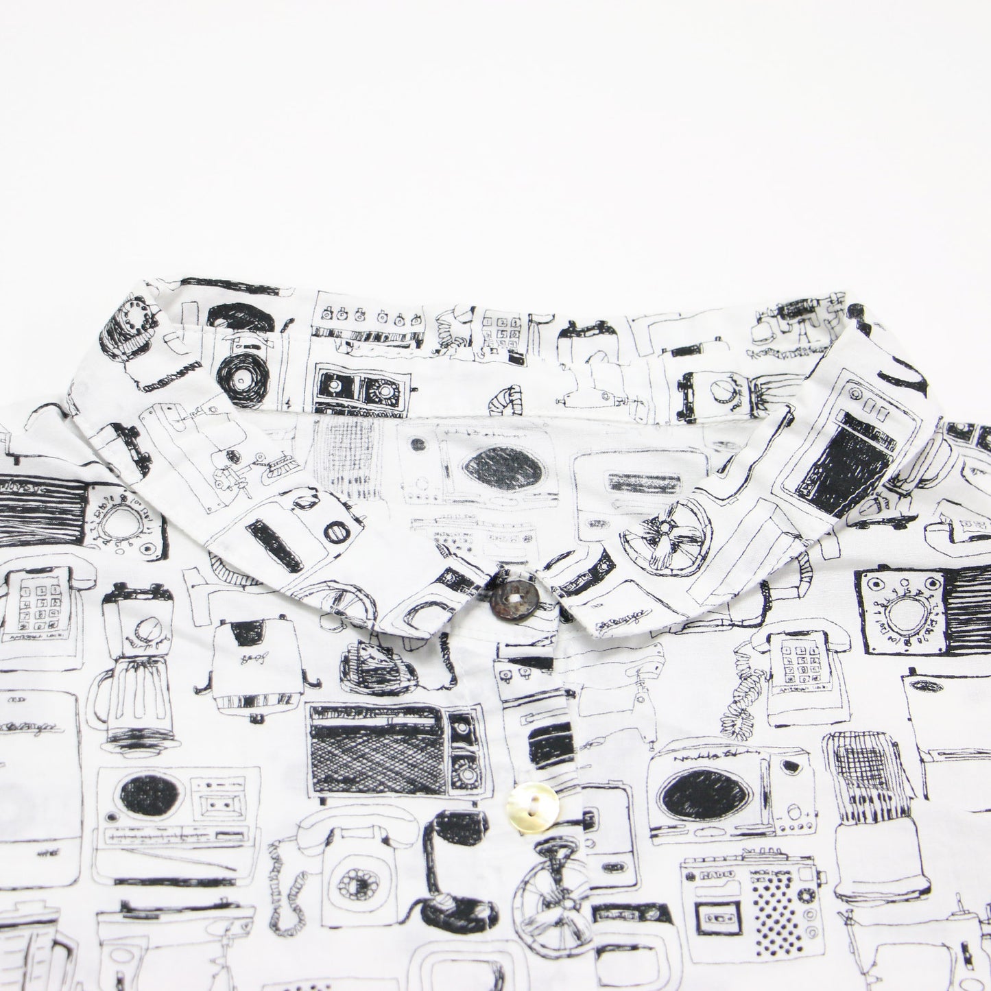 総柄 ハーフスリーブ シャツ / ブラウス 7分袖 ワイド 家電柄 コットン