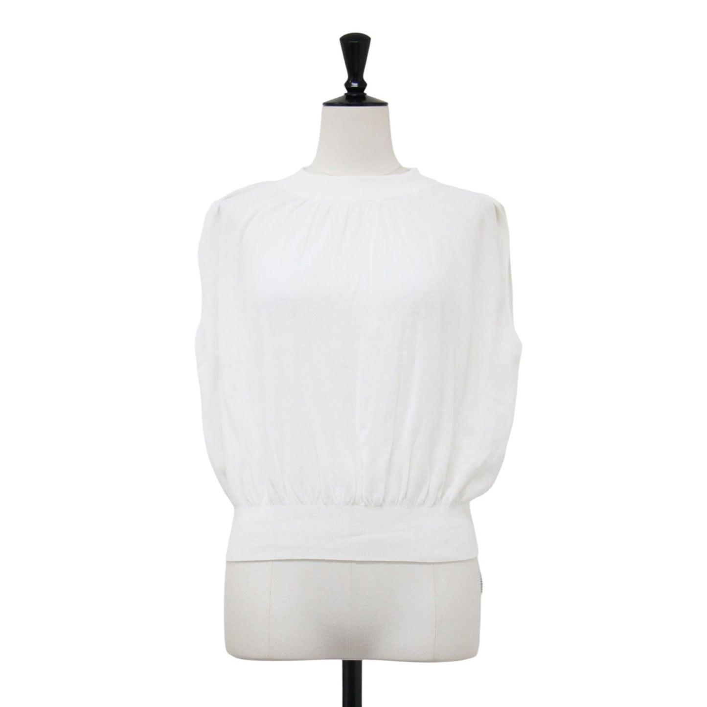 25春夏 シアーノースリーブ セーター / Mirage Towa Sweater プルオーバー ハイネック スリーブレス ギャザー ニット ハイゲージ コットン