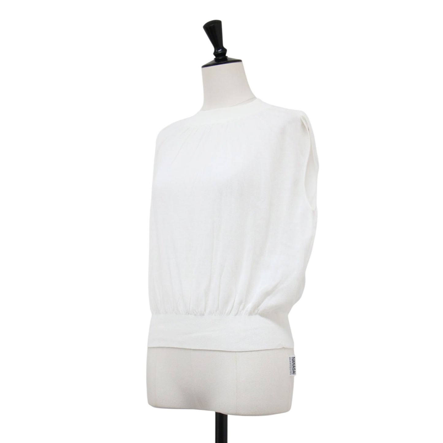 25春夏 シアーノースリーブ セーター / Mirage Towa Sweater プルオーバー ハイネック スリーブレス ギャザー ニット ハイゲージ コットン