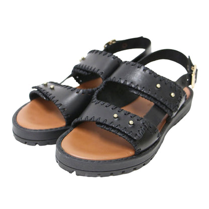 21春夏 バックル付き サンダル / コンフォートサンダル フラット ベルト ステッチ レザー