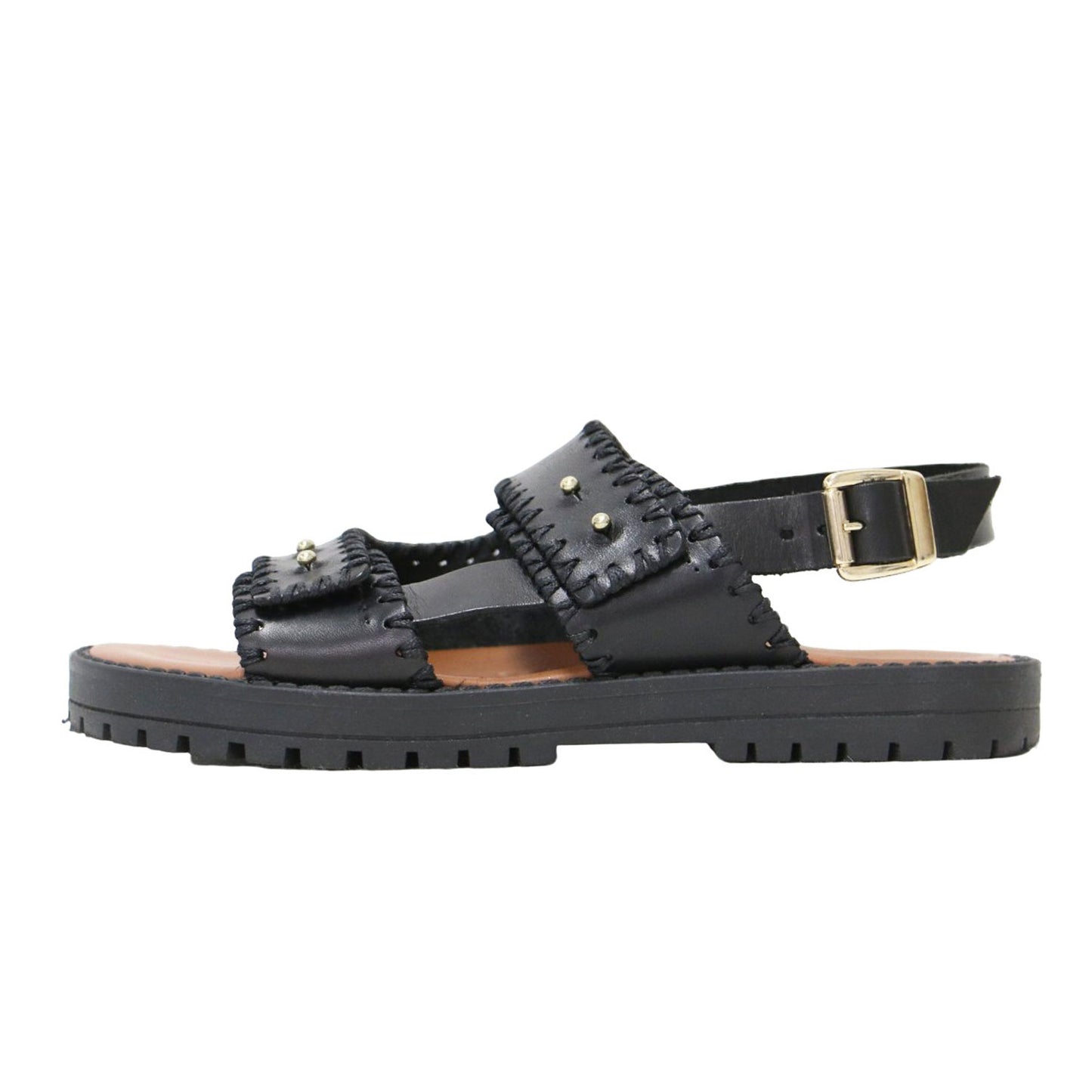 21春夏 バックル付き サンダル / コンフォートサンダル フラット ベルト ステッチ レザー