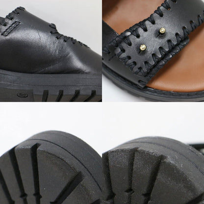 21春夏 バックル付き サンダル / コンフォートサンダル フラット ベルト ステッチ レザー