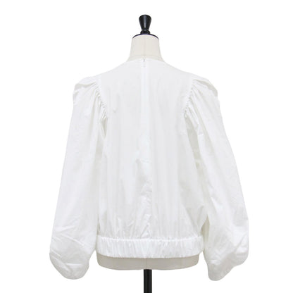 22春夏 ギャザー フリルスリーブ ブラウス / プルオーバー 長袖 クルーネック タック コットン