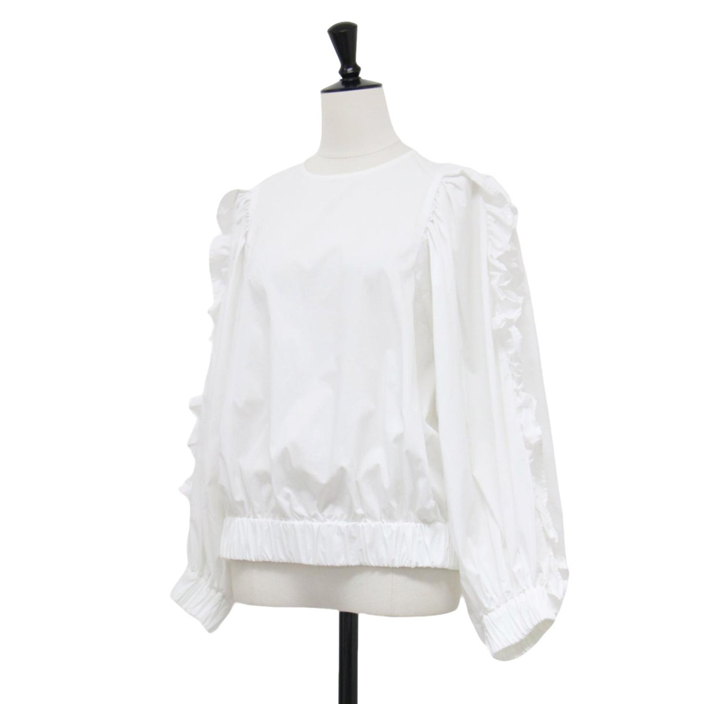 22春夏 ギャザー フリルスリーブ ブラウス / プルオーバー 長袖 クルーネック タック コットン