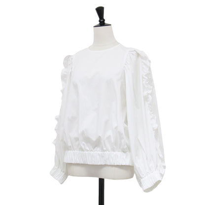 22春夏 ギャザー フリルスリーブ ブラウス / プルオーバー 長袖 クルーネック タック コットン