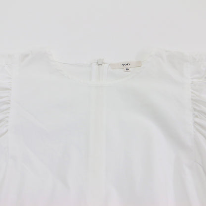 22春夏 ギャザー フリルスリーブ ブラウス / プルオーバー 長袖 クルーネック タック コットン